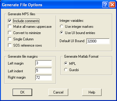 Generate File Options Dialog Box