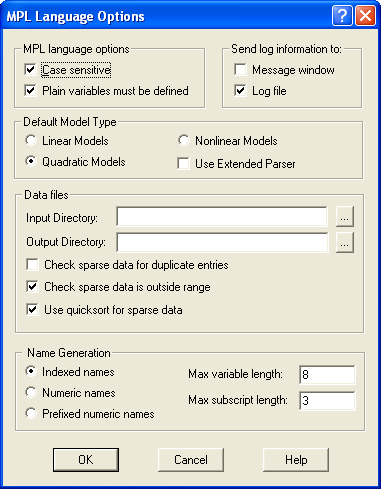 The MPL Language Options Dialog Box