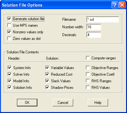 Solution File Options Dialog Box