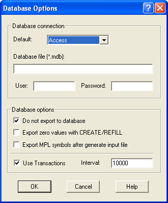 The Database Options Dialog Box